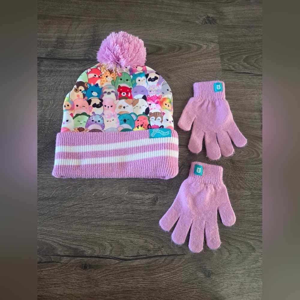Girls Squishmallows Beanie Hat & Gloves Set